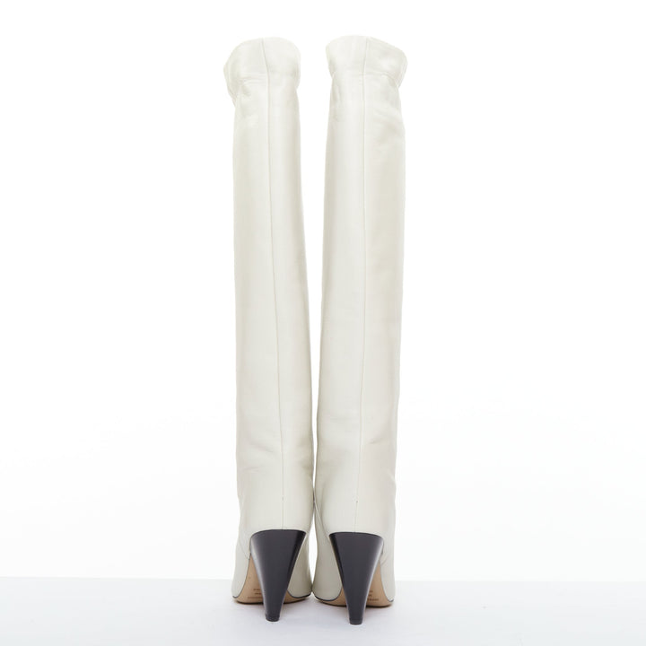 ISABEL MARANT Loens chalk beige lamb leather cone heel high boots EU37