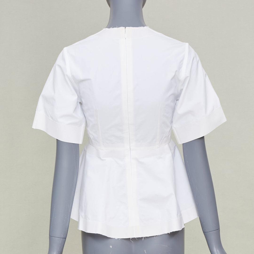 CELINE Phoebe Philo 2016 Reinforced Tape Trim white cotton peplum top FR34 XS