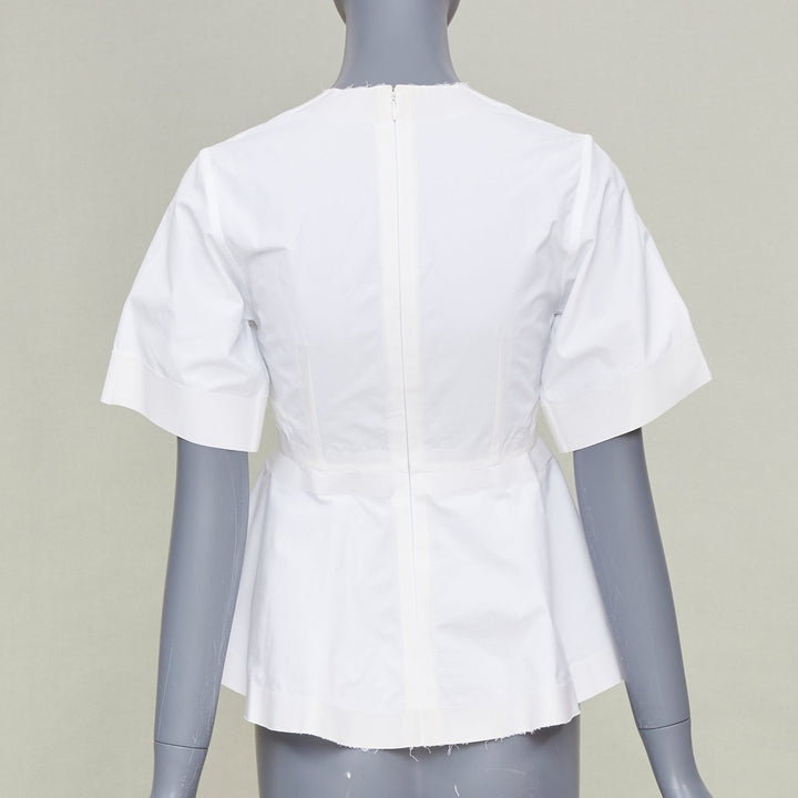 CELINE Phoebe Philo 2016 Reinforced Tape Trim white cotton peplum top FR34 XS