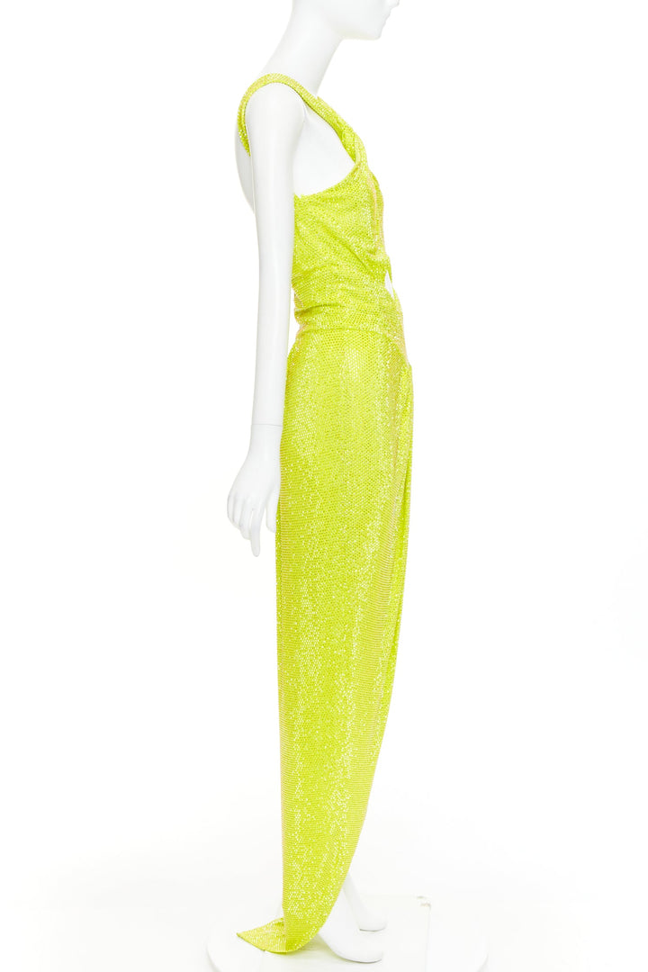 rare ALEXANDRE VAUTHIER COUTURE AW2023 strass crystal neon yellow cut out gown