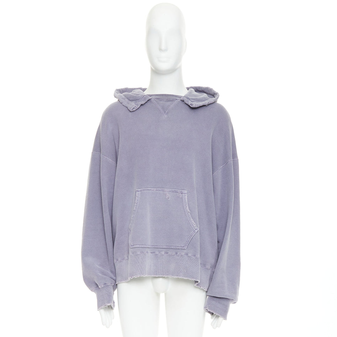 ANCELLM washed purple cotton distressed details pocketed hoodie Sz1 S