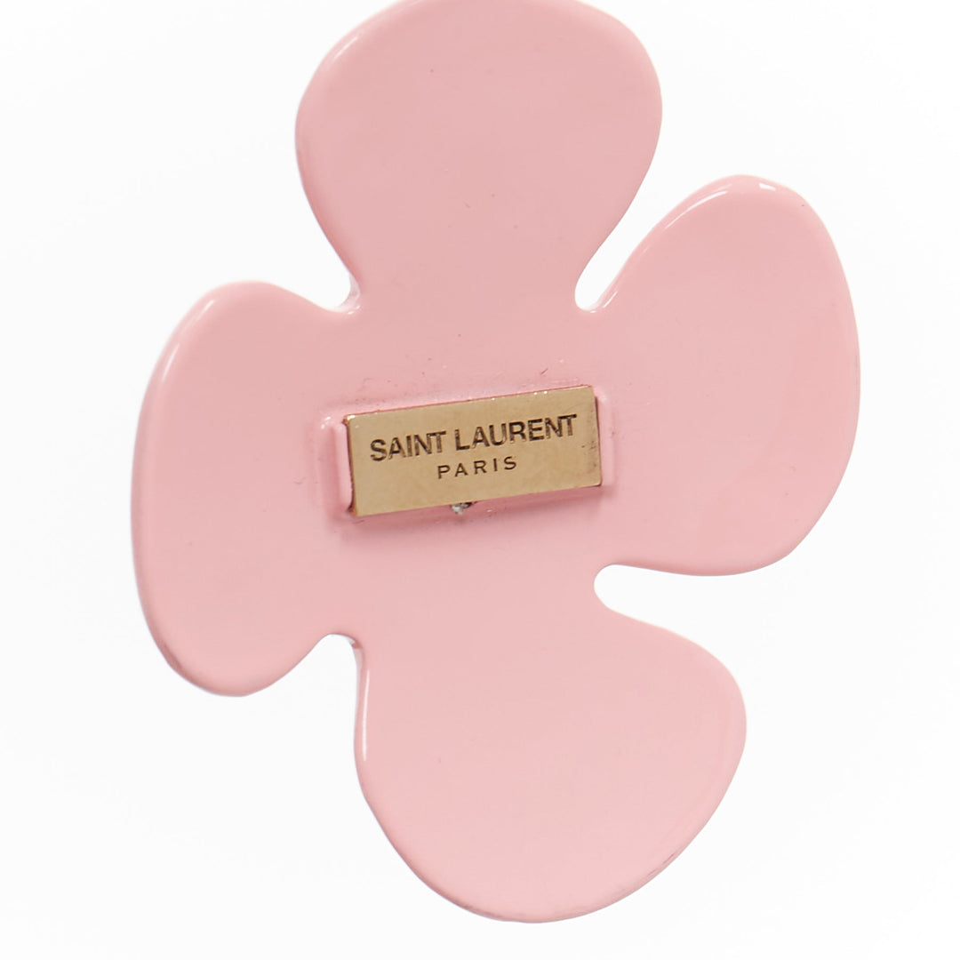 SAINT LAURENT 2021 Runway turquoise stone pink daisy enamel clip earrings Pair