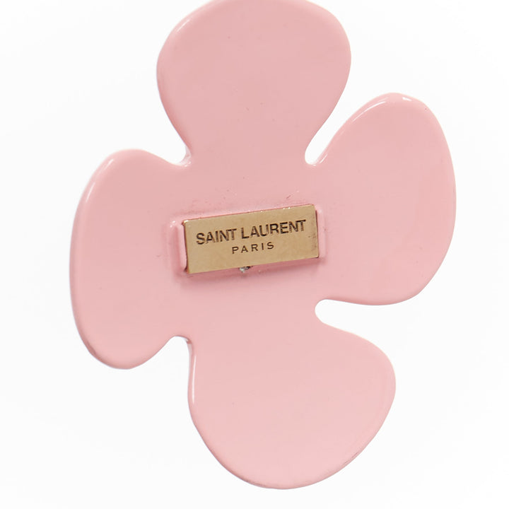 SAINT LAURENT 2021 Runway turquoise stone pink daisy enamel clip earrings Pair
