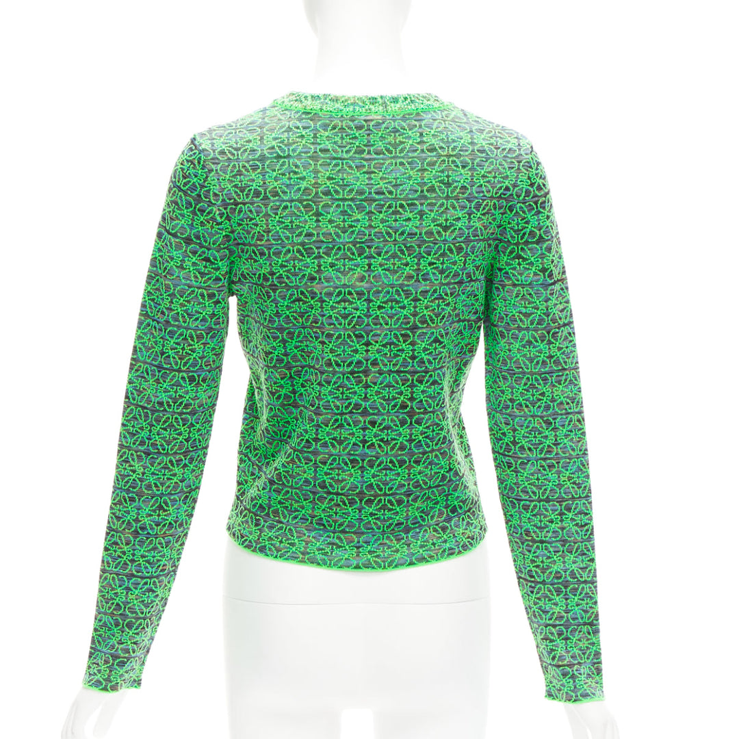LOEWE Anagram neon green logo jacquard cropped sweater M
