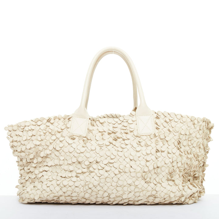BOTTEGA VENETA Limited Poussin Paillettes Cabat beige leather woven applique bag