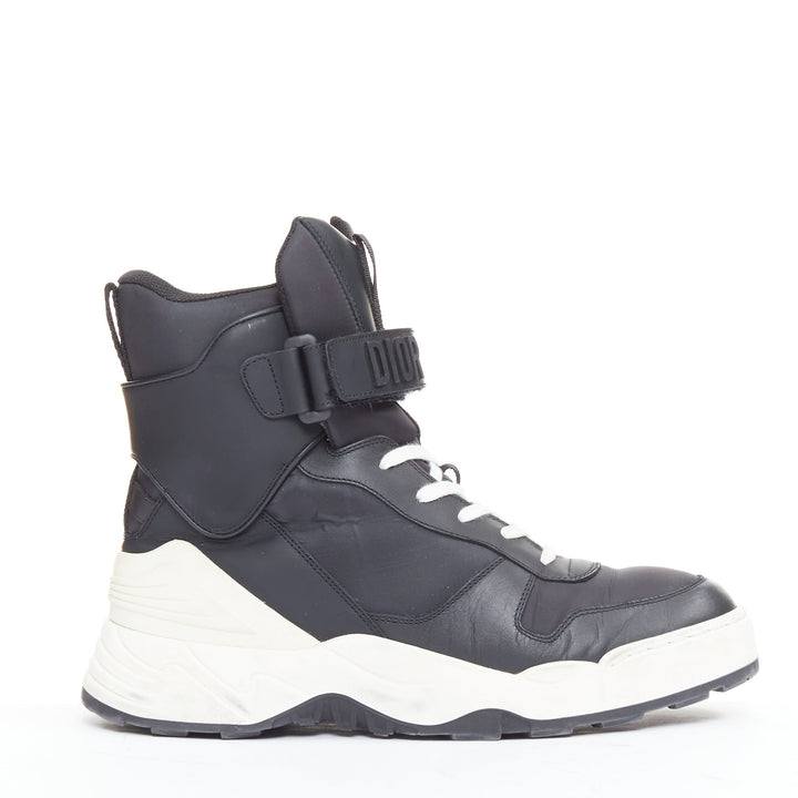 CHRISTIAN DIOR 2019 Jumper Leather black logo magic tape hi top sneakers EU37.5