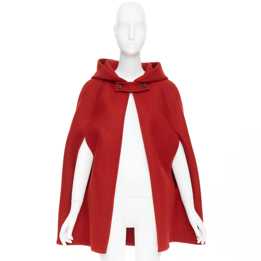 SAINT LAURENT 2014 Hedi Slimane Runway red wool hooded half cape coat FR36 S