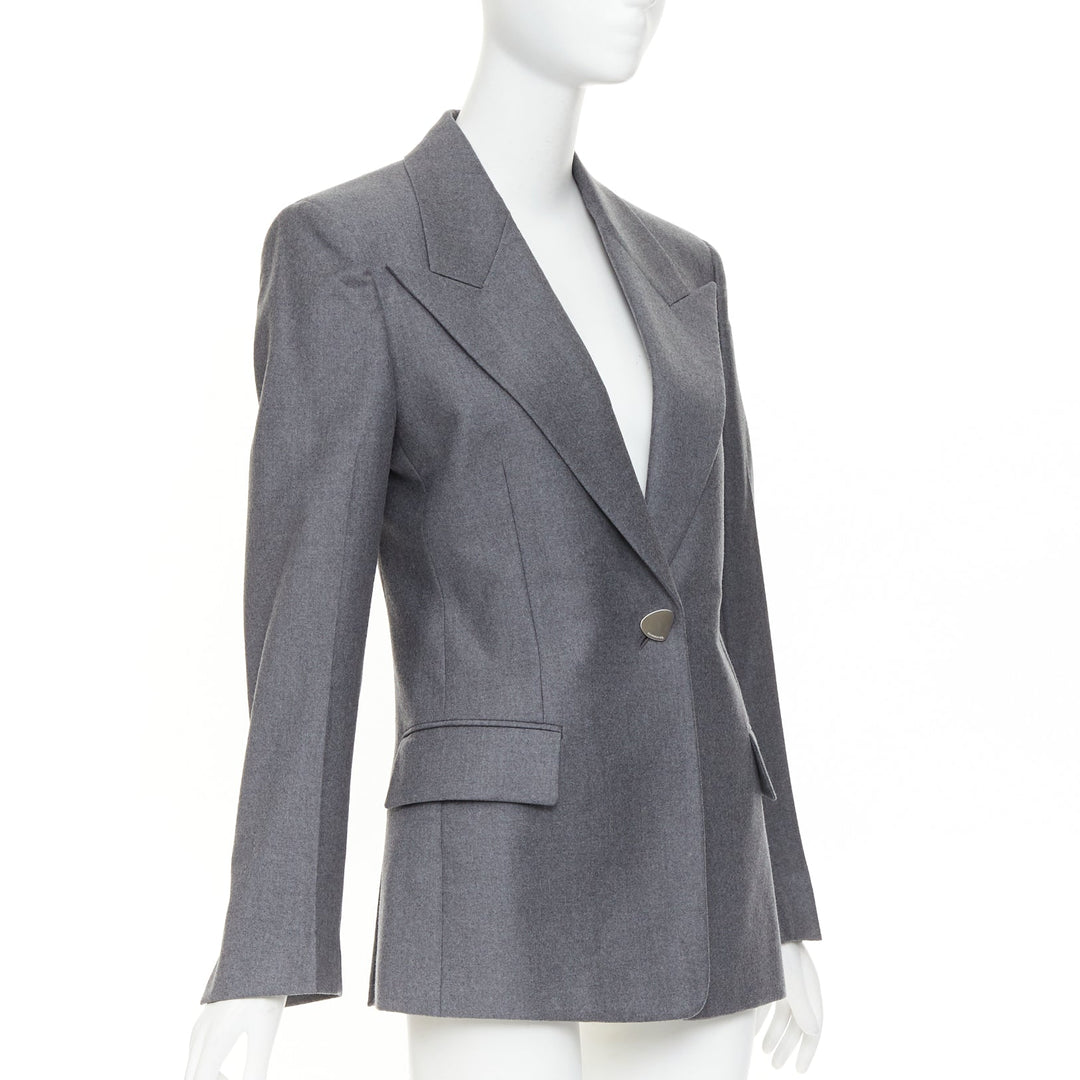 FERRAGAMO 2024 2024 grey virgin wool peak lapel power shoulder blazer IT40 S
