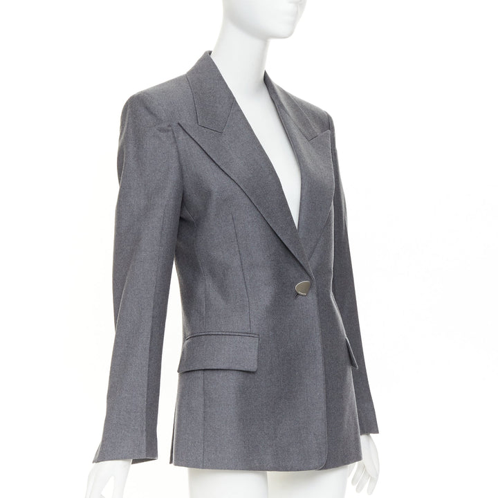 FERRAGAMO 2024 2024 grey virgin wool peak lapel power shoulder blazer IT40 S