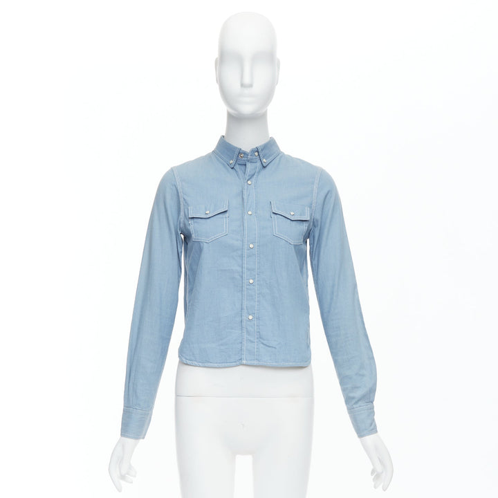 SACAI LUCK blue cotton grey cupro flared panel back shirt JP1 S