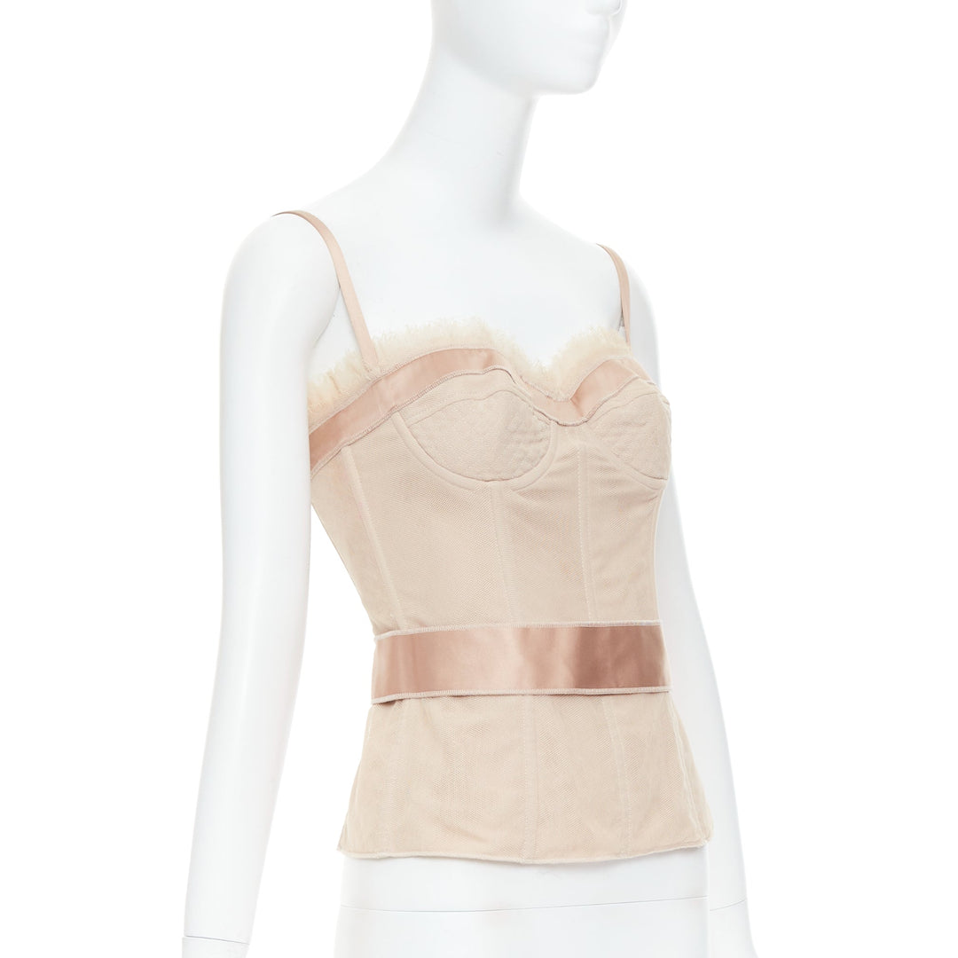 DOLCE GABBANA nude cotton tulle bust satin belt corset bustier IT40 S