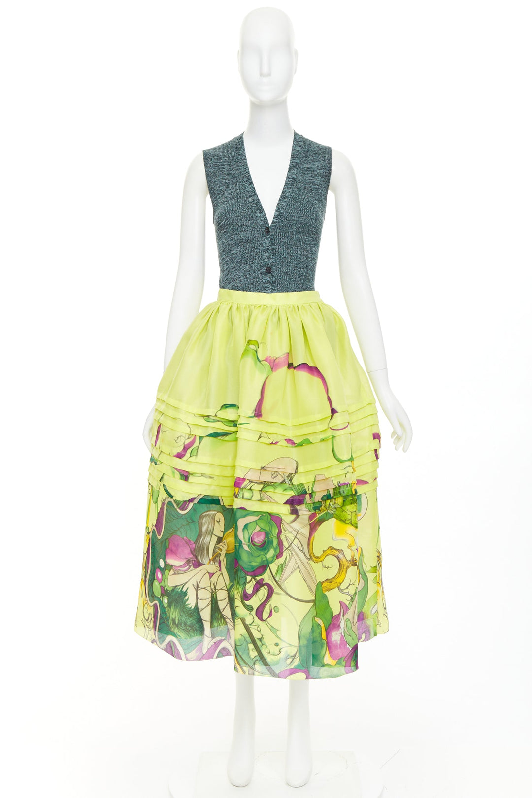 rare PRADA JAMES JEAN 2008 Runway Fairy green silk organza full skirt set IT40 S