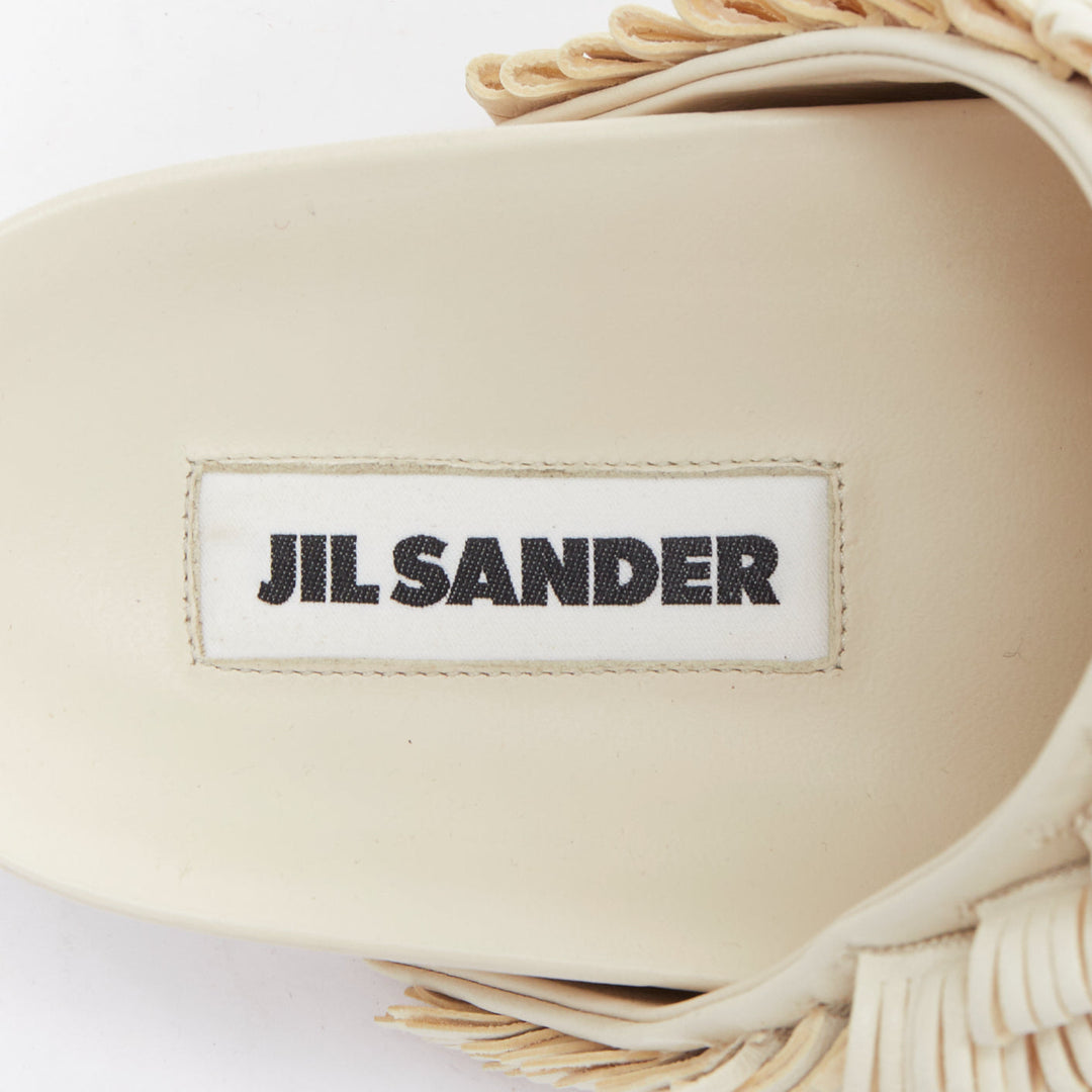 JIL SANDER beige leather fringe platform slides sandals EU38