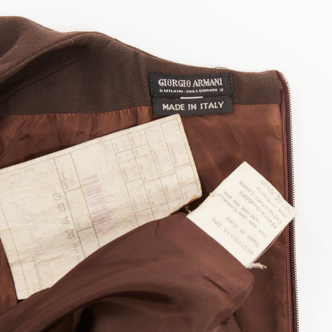 GIORGIO ARMANI Vintage brown wool longline cutout crossover vest top IT42 M