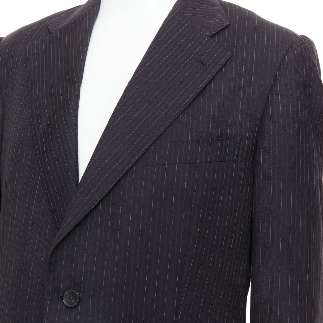 GUCCI Vintage charcoal grey 100% wool pinstripe double vent blazer IT52 XL