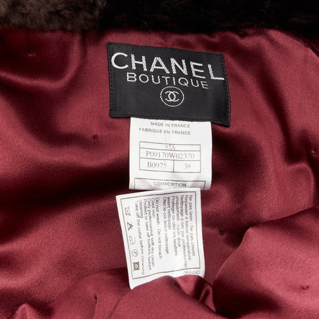 CHANEL Vintage 97A 100% cashmere brown fur collar A-line coat FR38 M