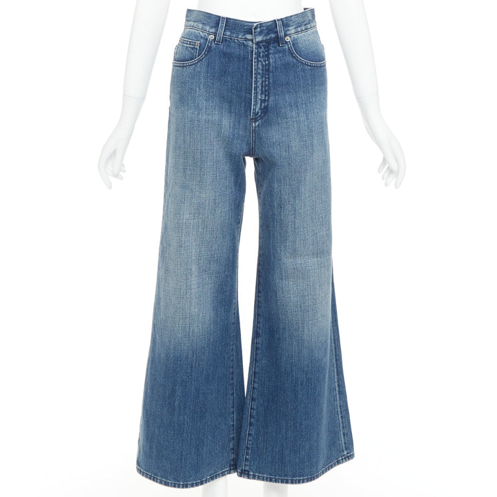 CHRISTIAN DIOR dark blue washed darted pockets wide cropped jeans FR36 S