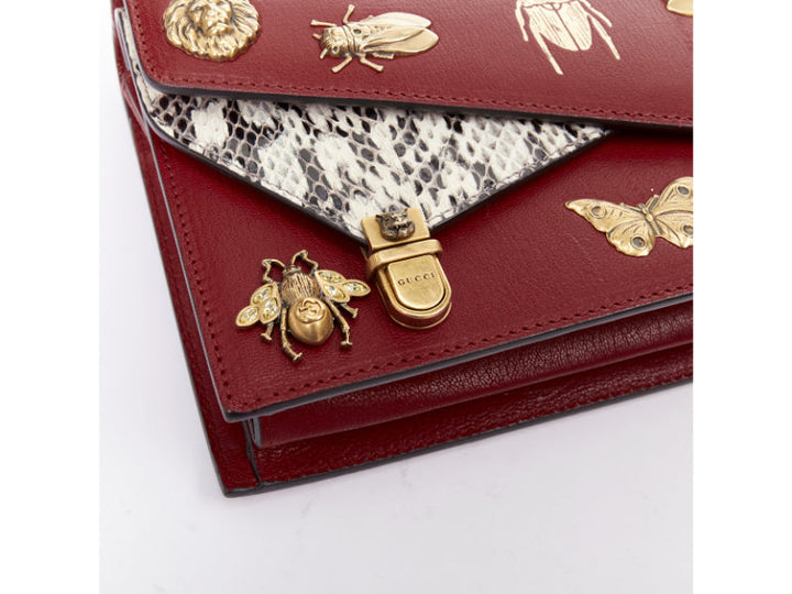 GUCCI Ottilia Bamboo Top Handle red gold insect embellished bag