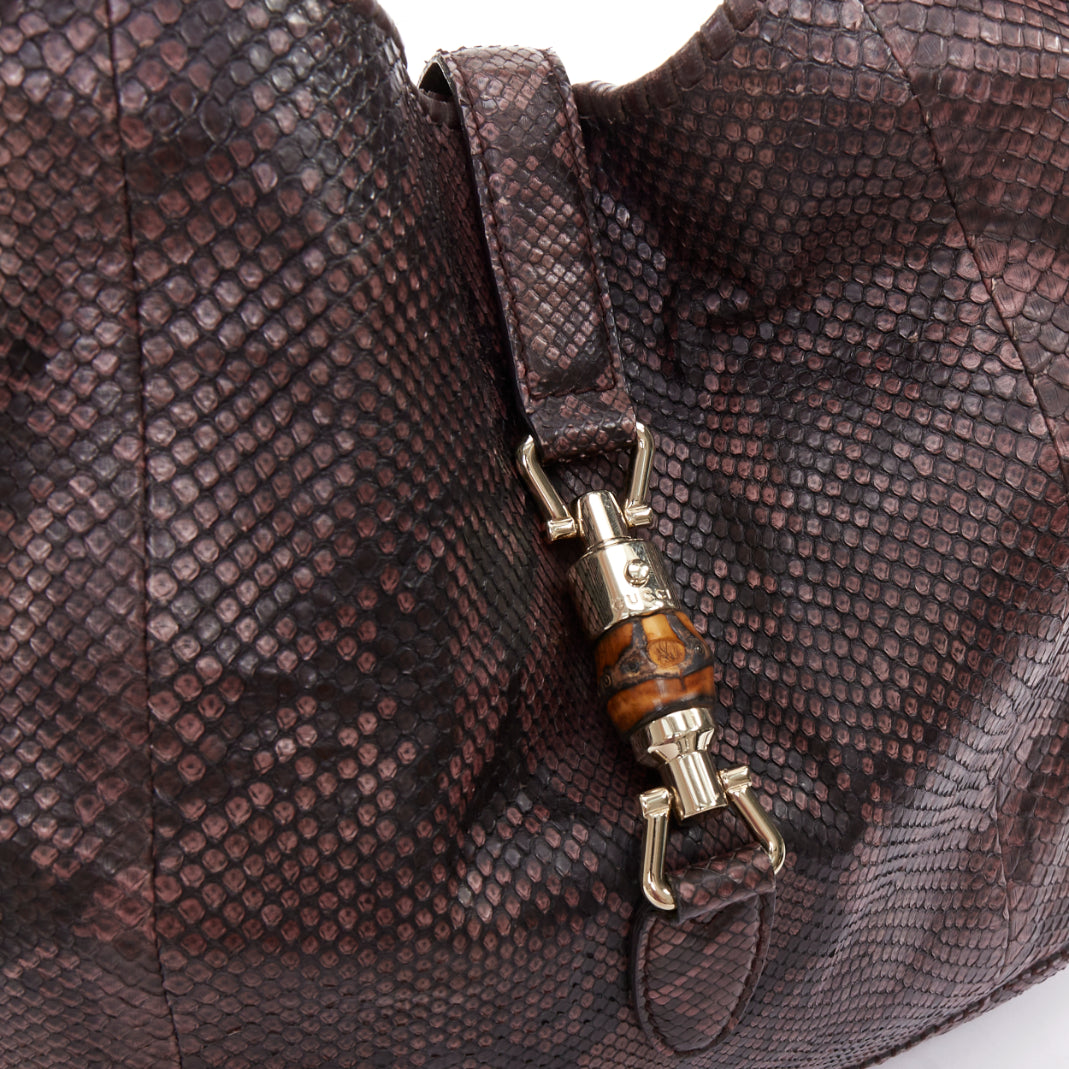 GUCCI Jackie Hobo dark red scaled leather bamboo horsebit crossbody satchel
