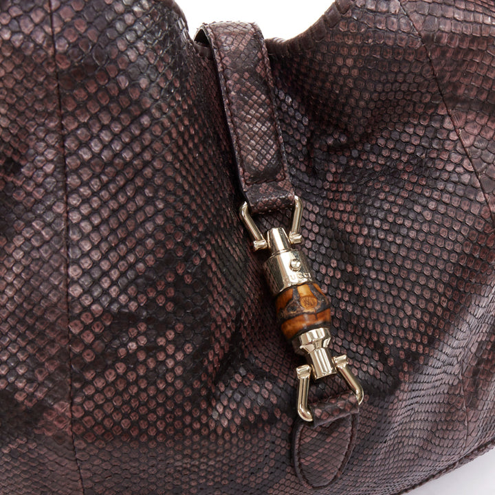 GUCCI Jackie Hobo dark red scaled leather bamboo horsebit crossbody satchel
