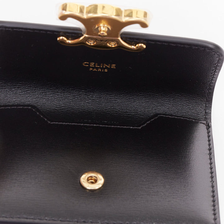 CELINE Compact wallet Coin Triomphe black shiny calfskin cardholder