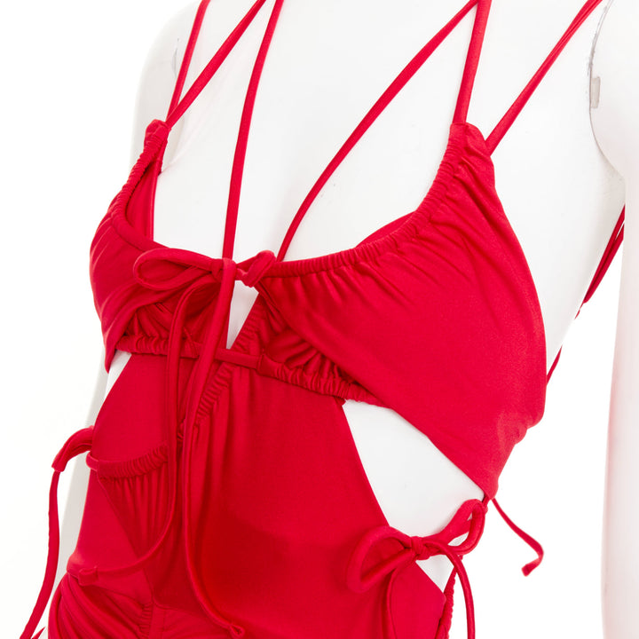 BALENCIAGA Demna 2023 Runway red patched bikini ribbon tie maxi dress FR34
