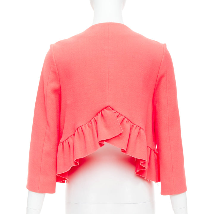 MARNI hot pink cotton blend ruffle hem zip front cropped jacket IT38 XS