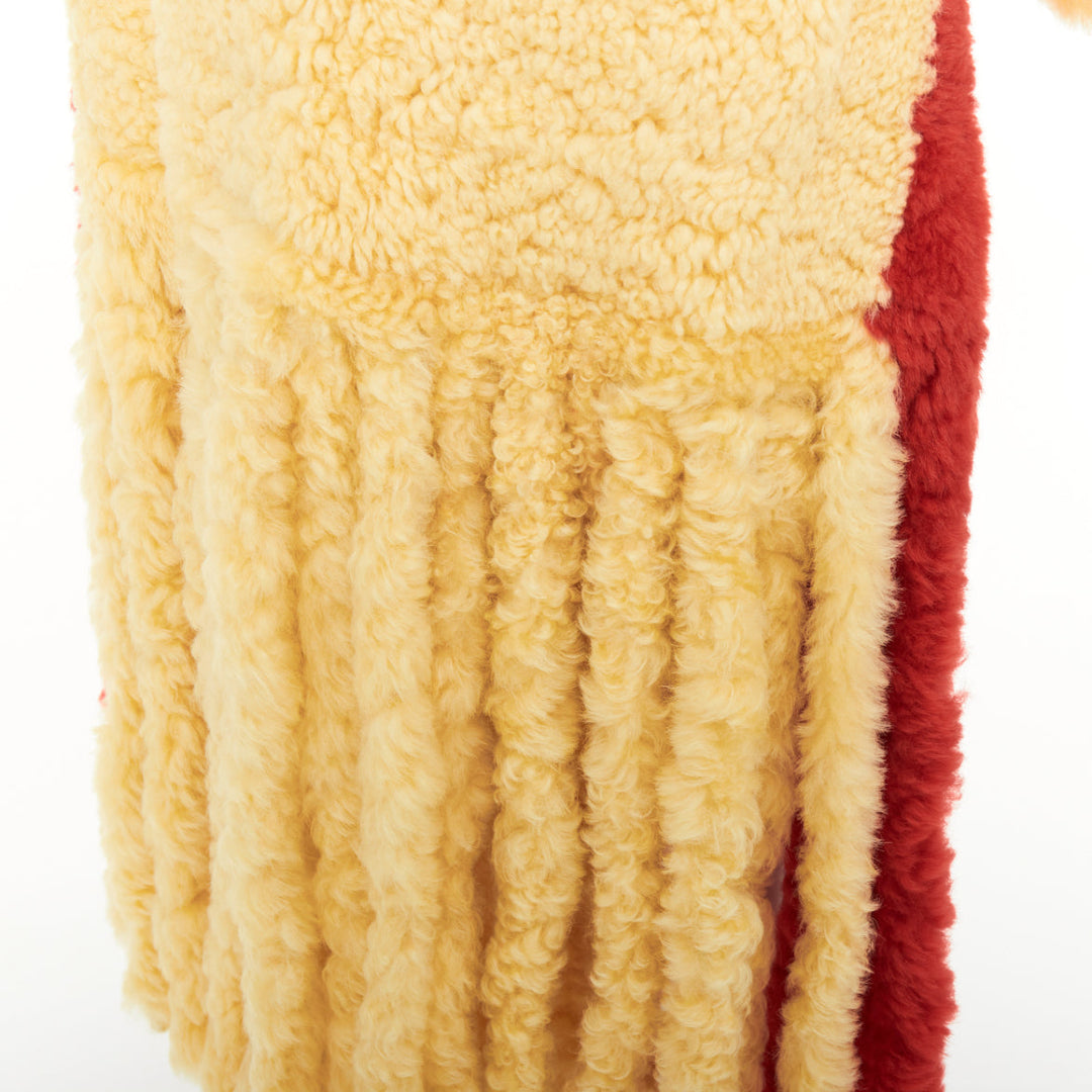 rare BOTTEGA VENETA 2020 Runway yellow red shearling teddy fringe coat IT34 XXS