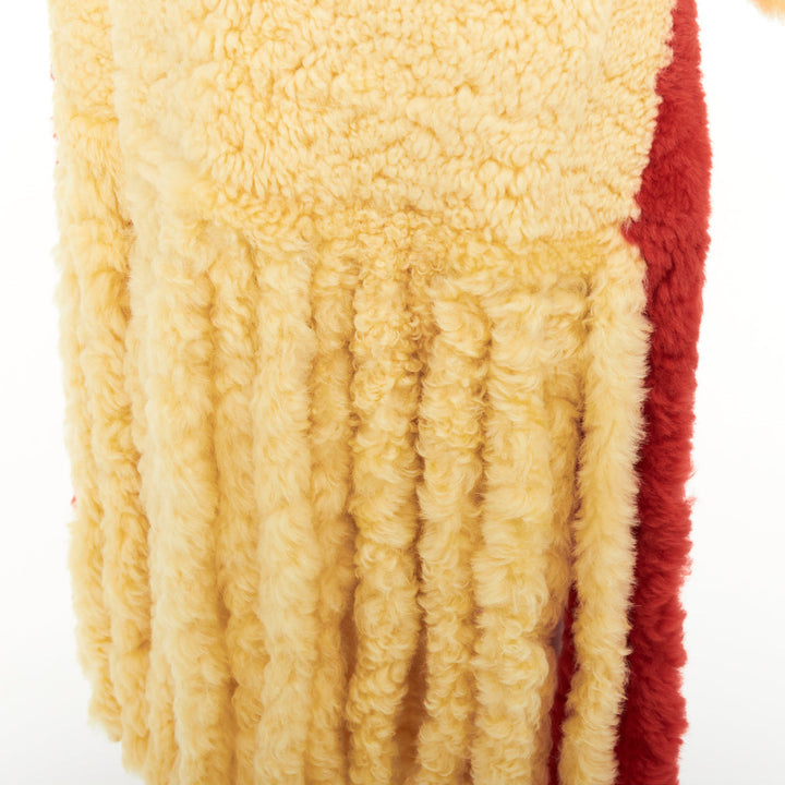 rare BOTTEGA VENETA 2020 Runway yellow red shearling teddy fringe coat IT34 XXS