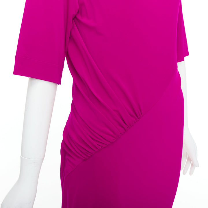 DONNA KARAN berry pink asymmetric neck tuck draped midi dress L