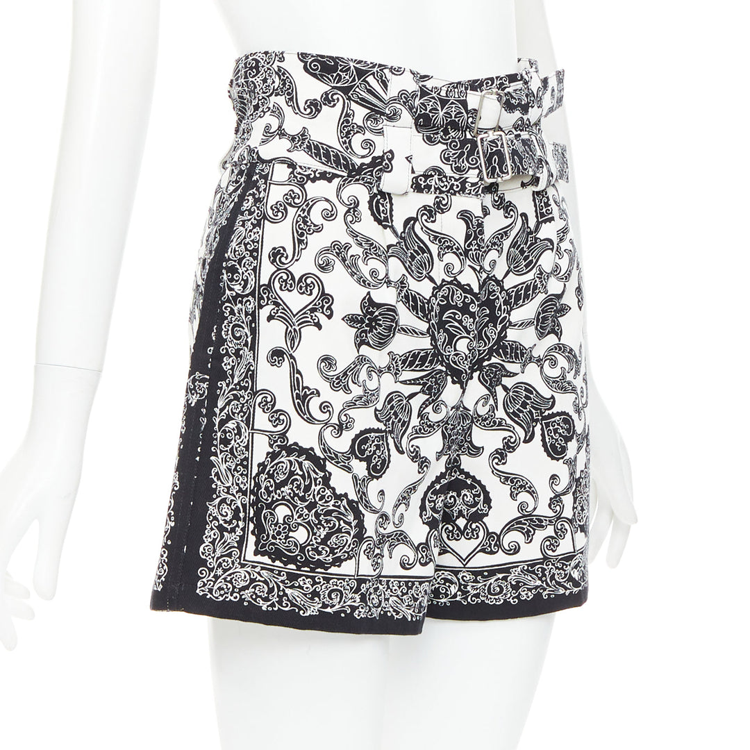CHRISTIAN DIOR black white cotton handkerchief double belt shorts FR34 XS