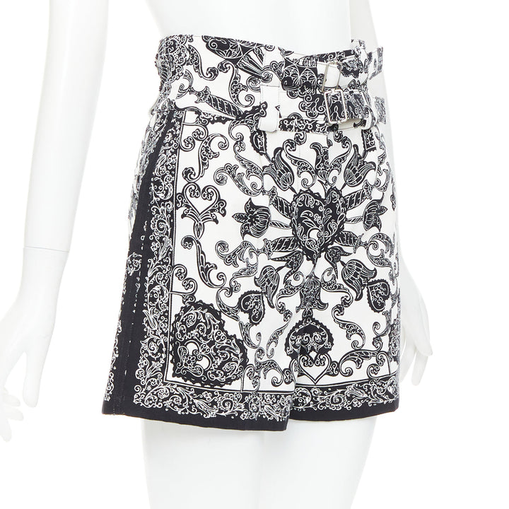 CHRISTIAN DIOR black white cotton handkerchief double belt shorts FR34 XS