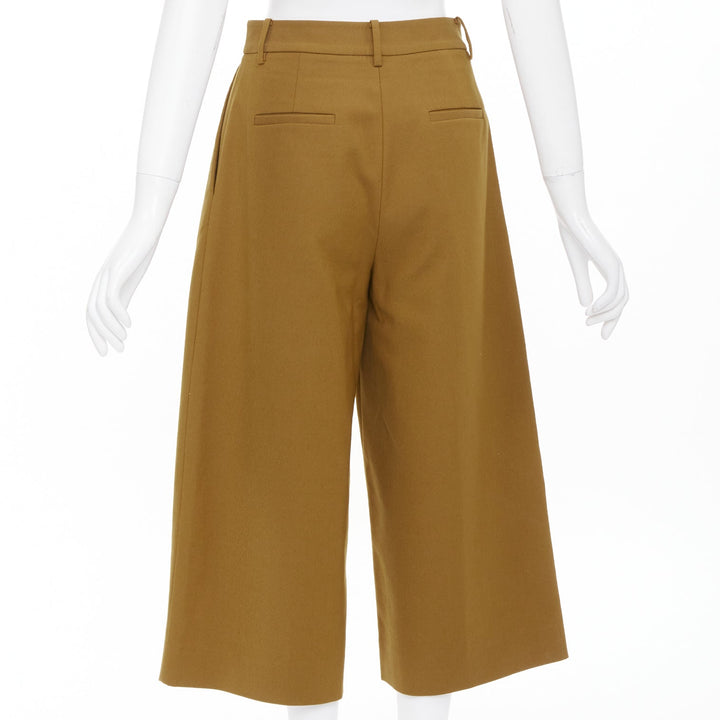 TIBI tan brown cotton blend twill pleated front high waisted crop pants US0 XS