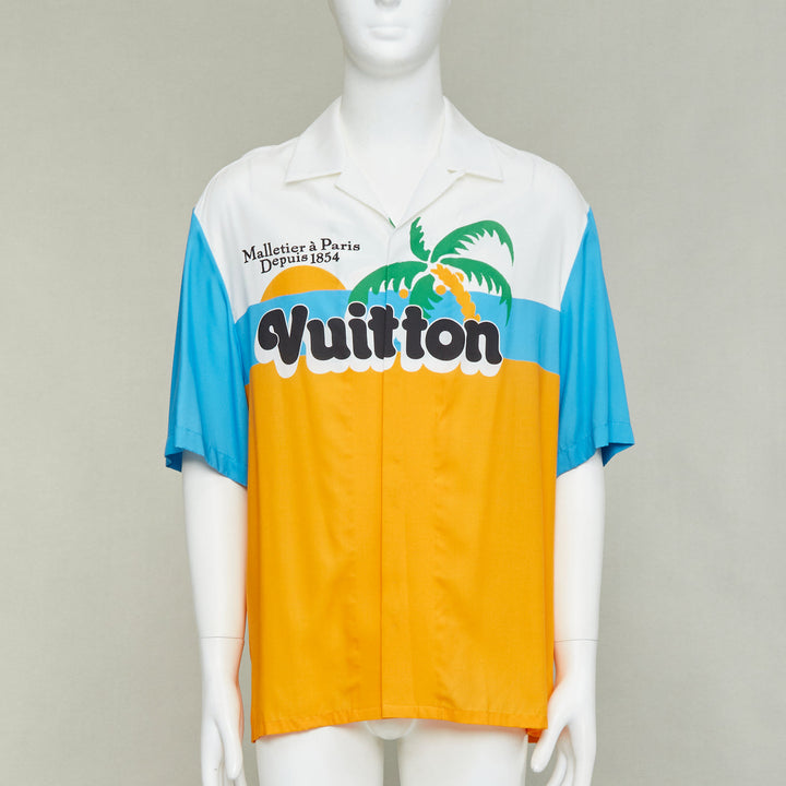 rare LOUIS VUITTON 2024 VIP LVers Limited yellow blue lyocell bowling shirt L