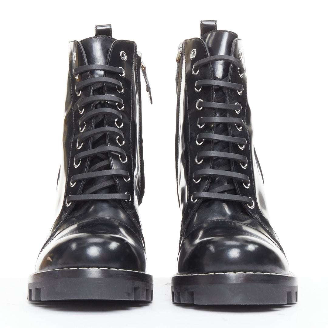 LOUIS VUITTON Star Trail black shiny leather logo tape army ankle boots EU40