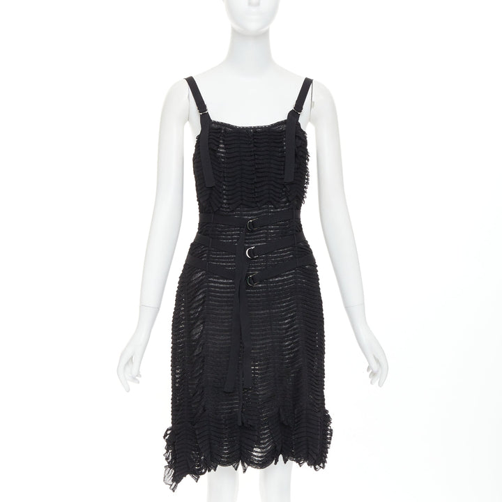 CHRISTIAN DIOR Galliano 2003 Vintage Bondage black shredded knit dress FR38 M