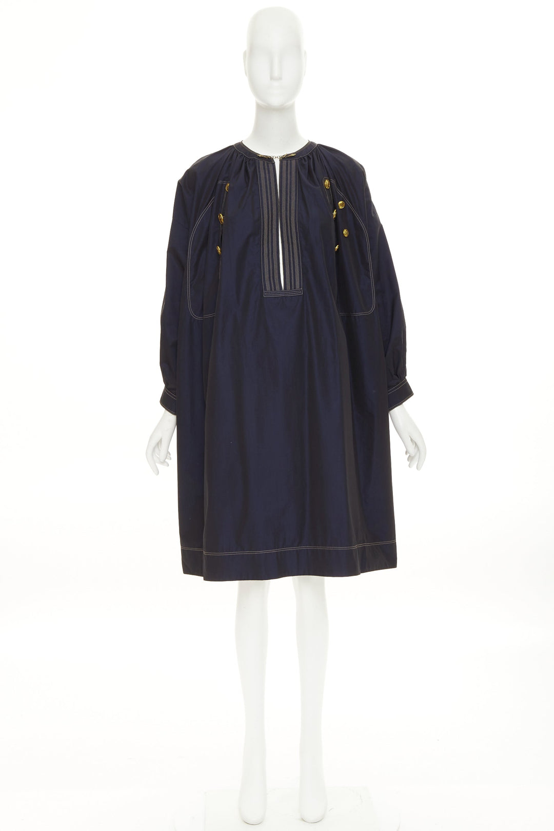 GIVENCHY 2020 navy cotton gold 4G totem button tent dress FR36 S