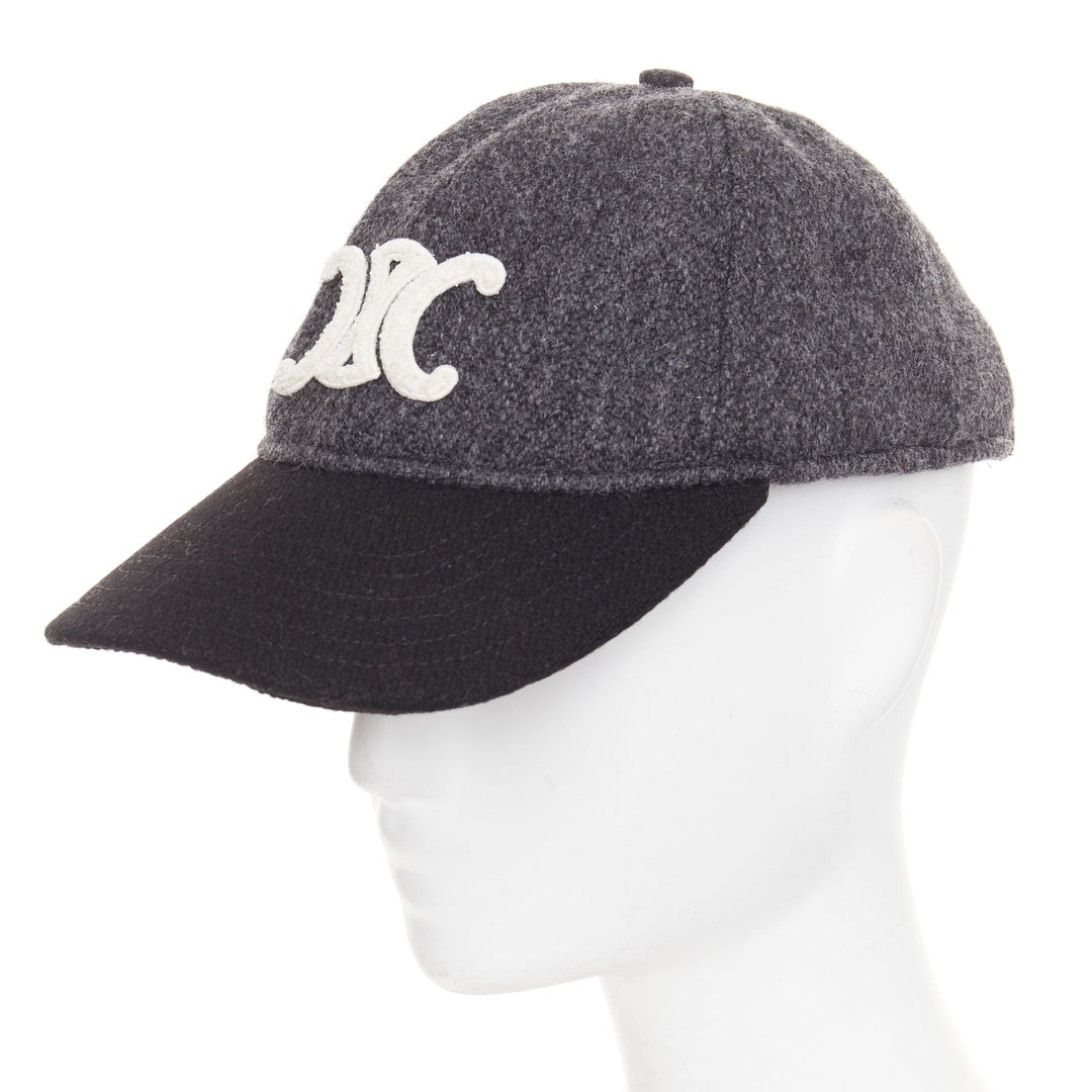 CELINE Triomphe Baseball Cap grey black two-tone wool white curved brim cap M