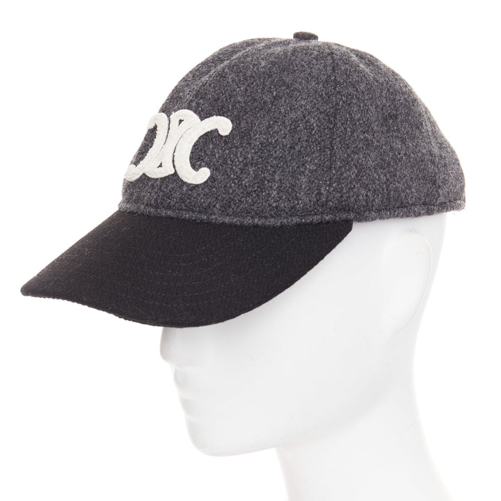 CELINE Triomphe Baseball Cap grey black two-tone wool white curved brim cap M