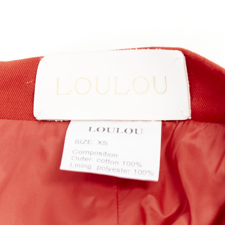 LOU LOU red cotton twill ruffle front high waisted mini skirt XS