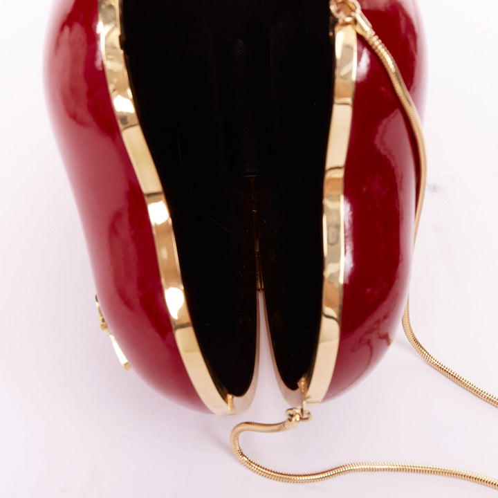 SAINT LAURENT Love Box red patent gold tone YSL logo heart box clutch chain bag