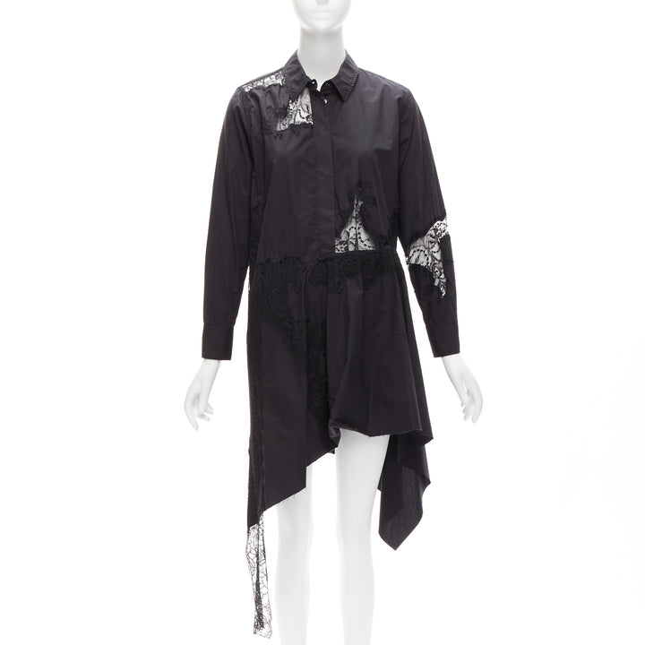 MARQUES ALMEIDA 100% cotton black lace applique cut out bias shirt dress XS