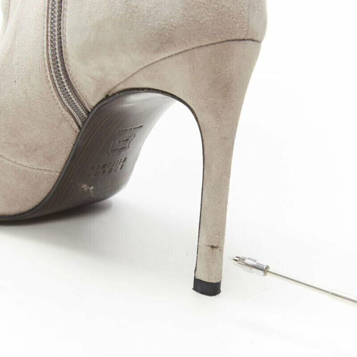 STUART WEITZMAN Highbeams grey fossil suede crystal embellished bootie EU38.5