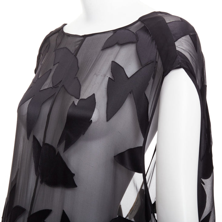 SAINT LAURENT 2023 Runway black  butterfly applique sheer maxi dress T2 M