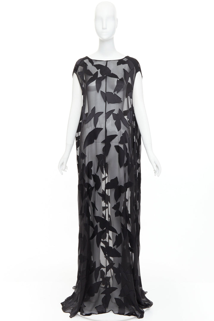 SAINT LAURENT 2023 Runway black  butterfly applique sheer maxi dress T2 M