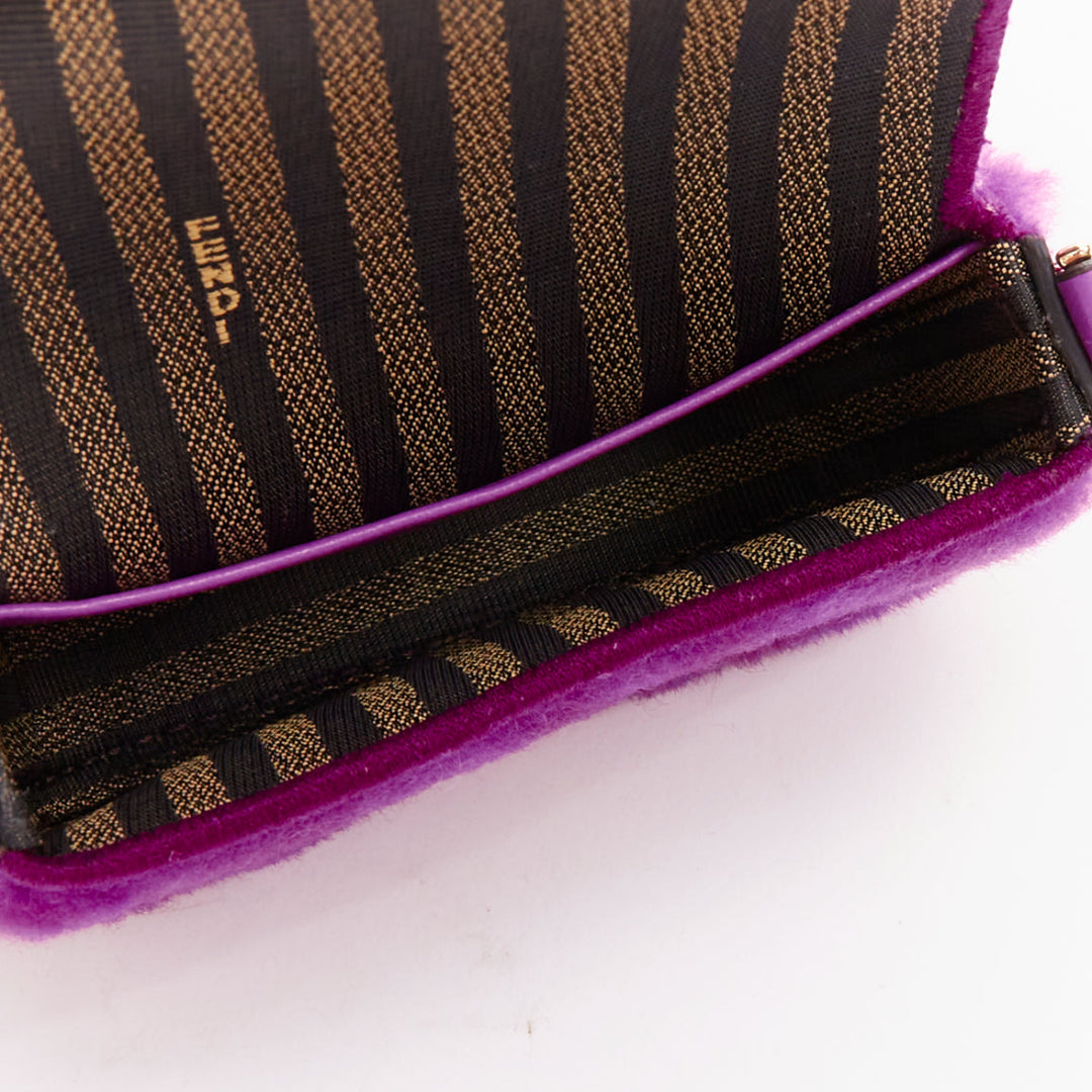 FENDI 2021 Nano Baguette purple shearling FF buckle gold hardware charm bag