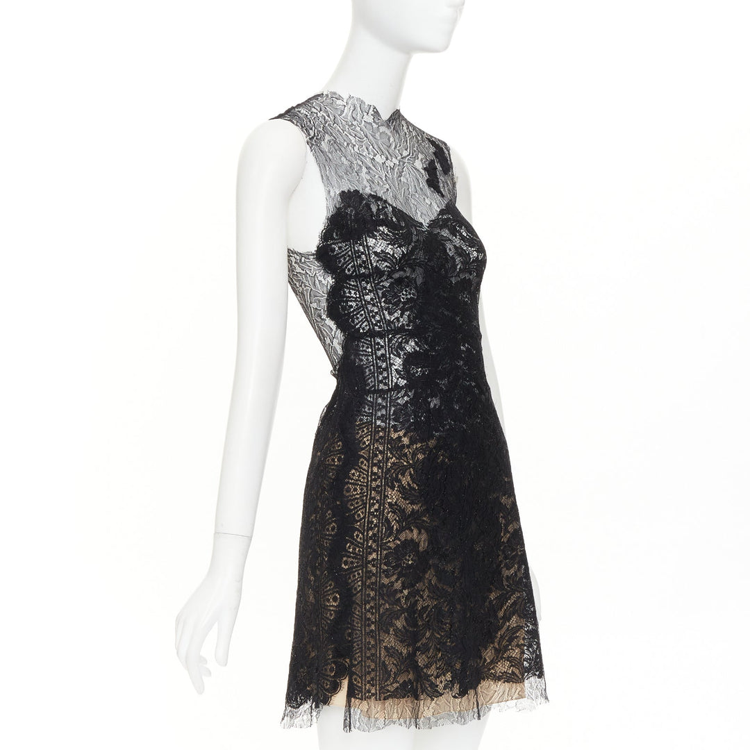 CAROLINE SEIKALY 2010 black sheer floral lace illusion sweetheart dress FR36 S