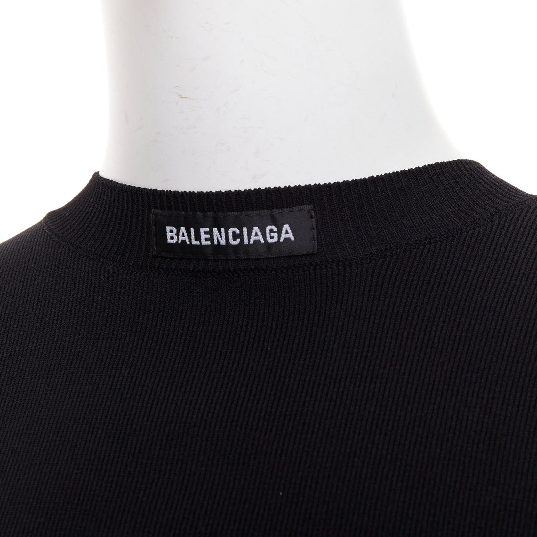 BALENCIAGA Demna 2021 black logo collar long sleeve crew neck pullover top S