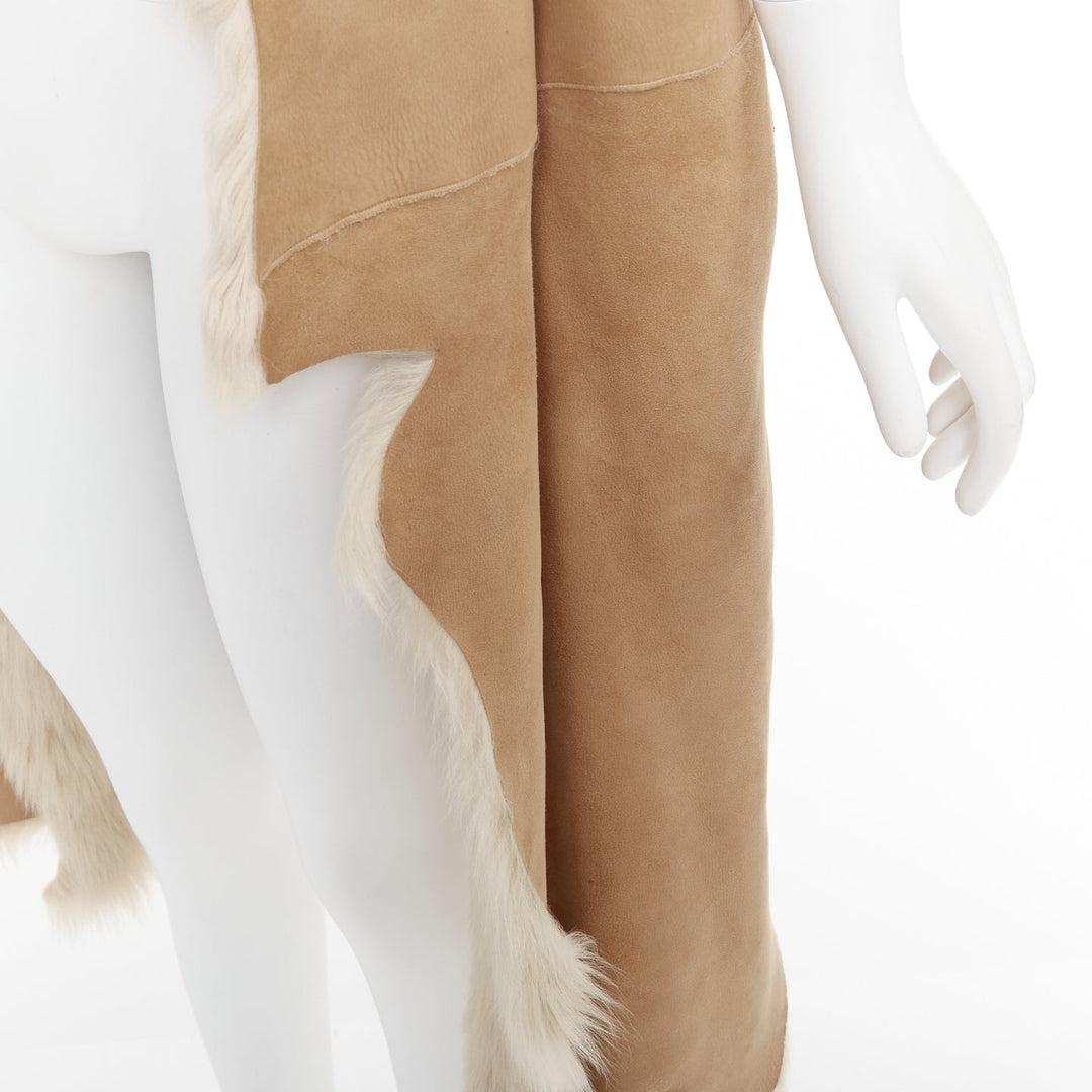 MICHAEL KORS COLLECTION Runway brown fur lined suede leather vest coat