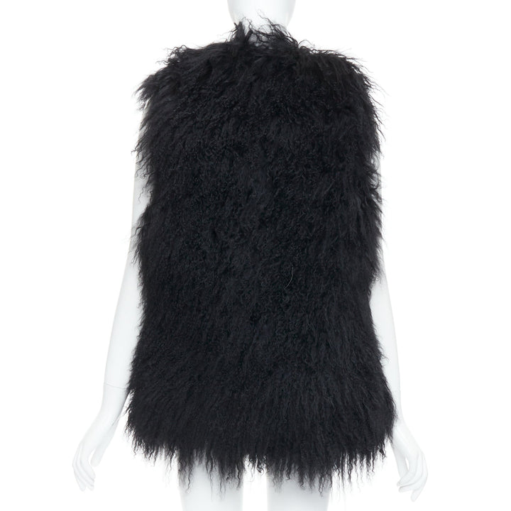 ZADIG & VOLTAIRE black mongolian shearling fur ethnic quilted vest coat